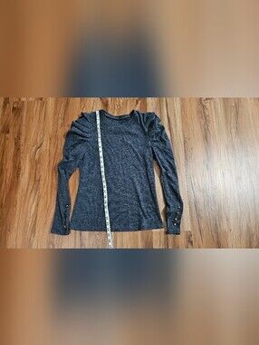 Shein Size Medium Women's Heather Navy Puff-Sleeve Knit Top